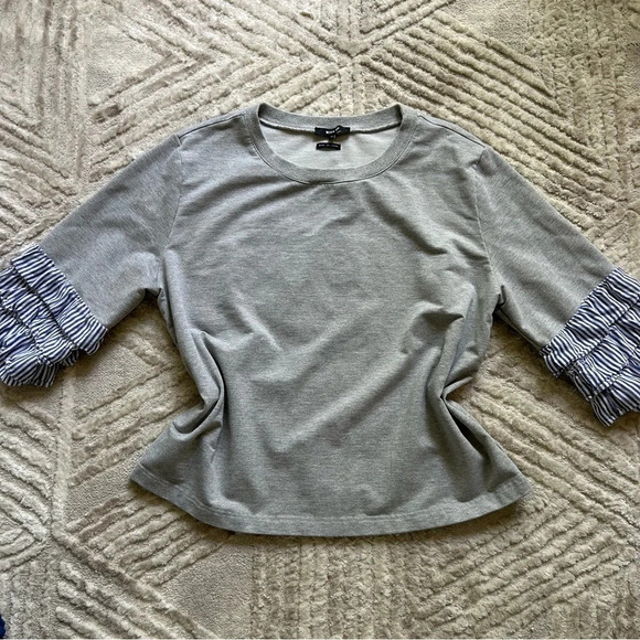 Miss Me Cotton Spandex Nautical Ruffle Striped Tiered Spring Blouse Size M - Picture 3 of 6